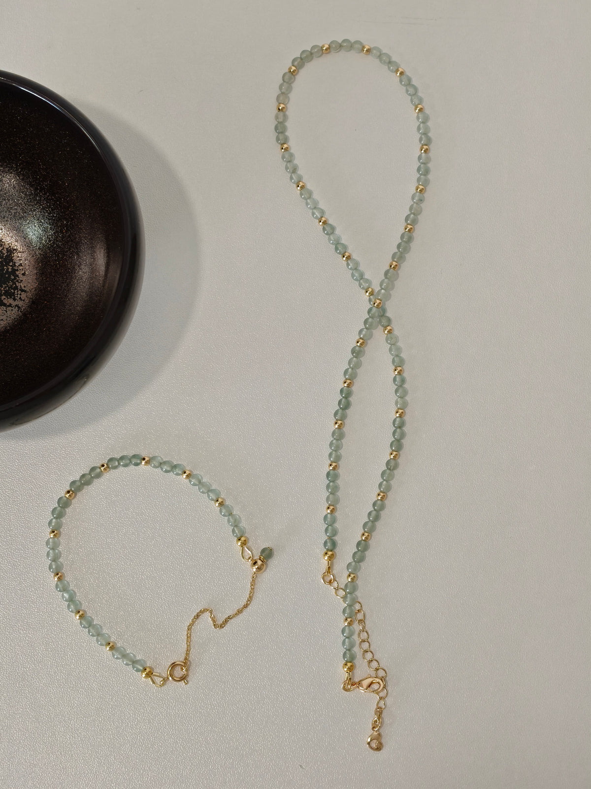 WE lux 3mm icy jadeite beads necklace and bracelet