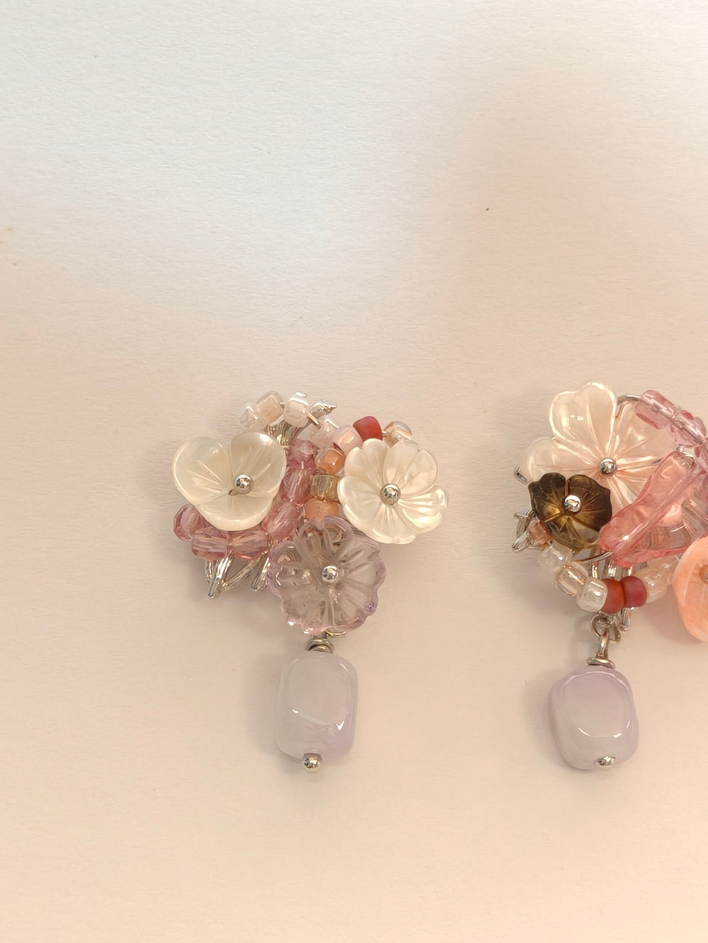 WE lavender jadeite and pink tourmaline earring