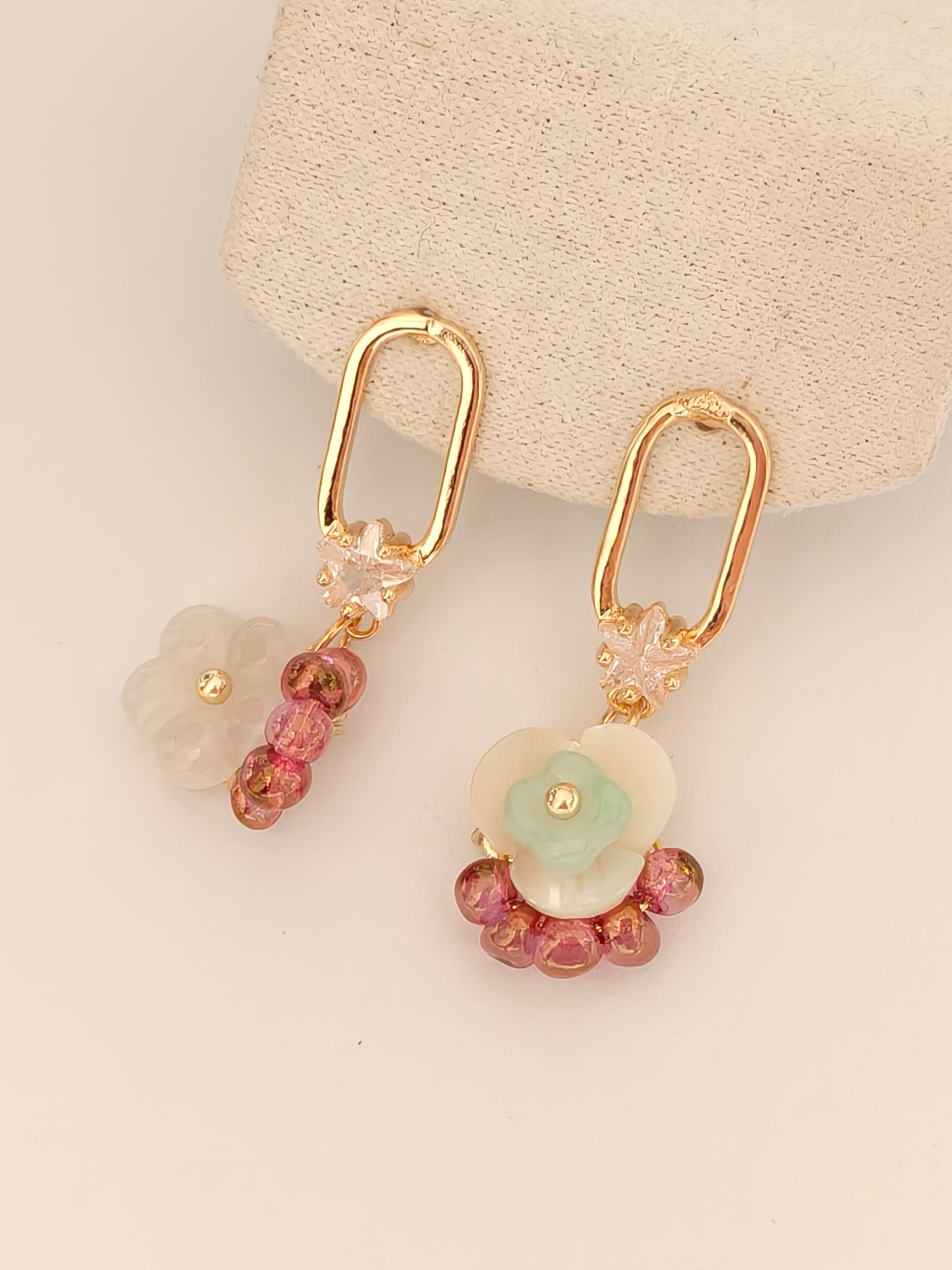 WE Monet flower jadeite earring