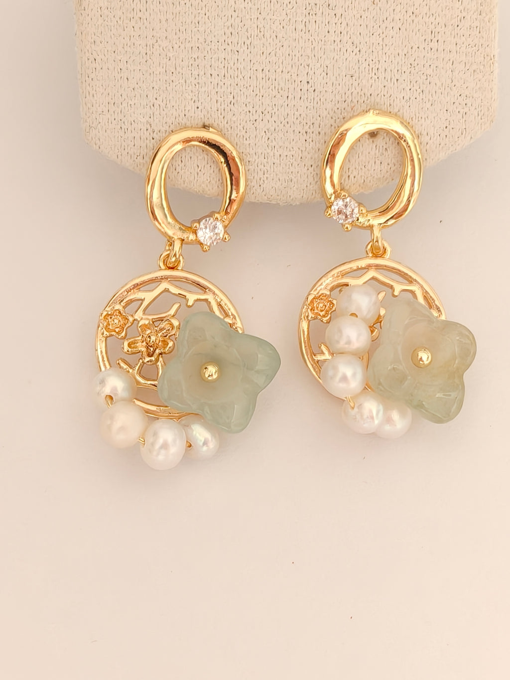 WE Monet flower jadeite earring