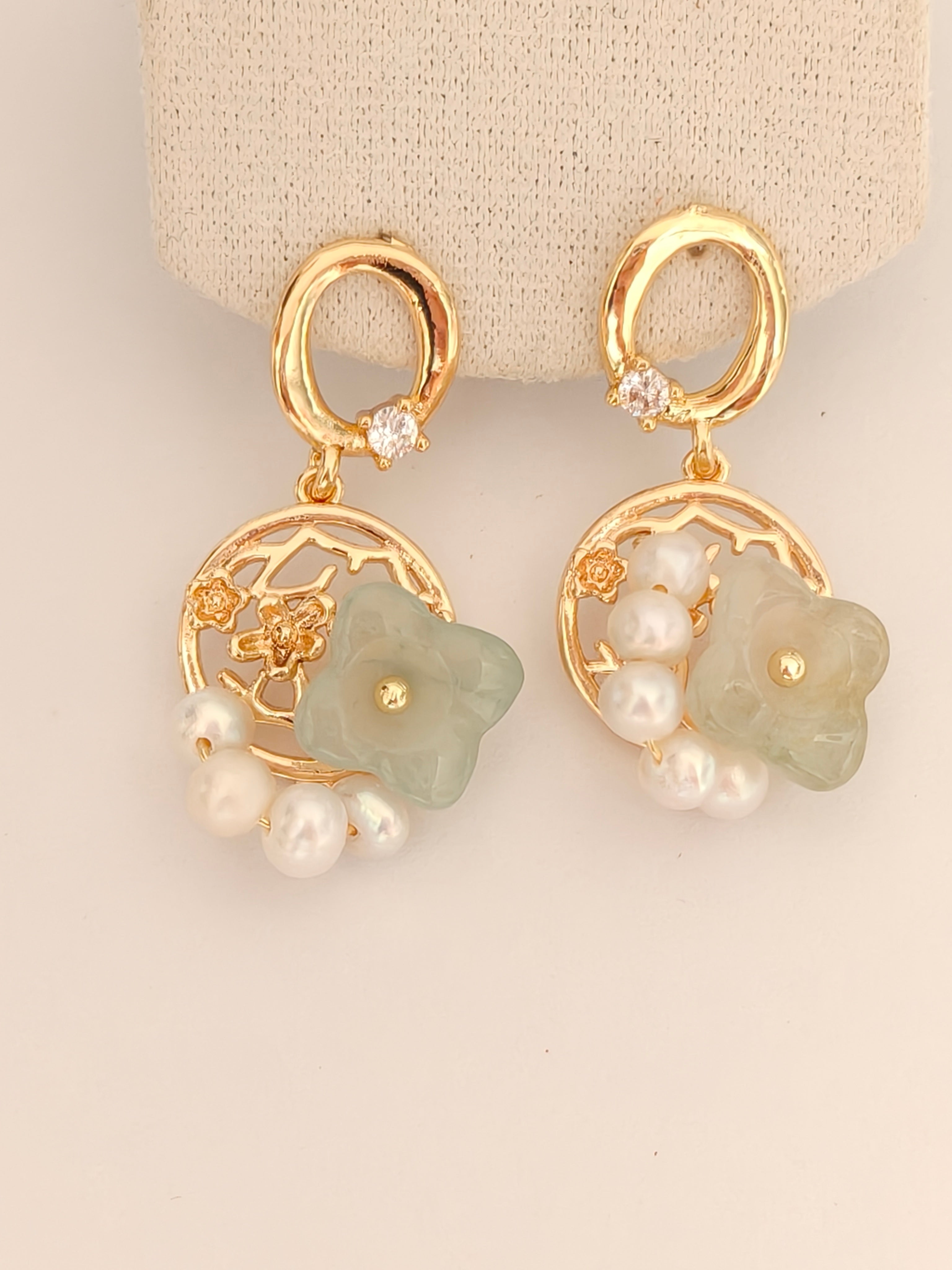 WE Monet flower jadeite earring