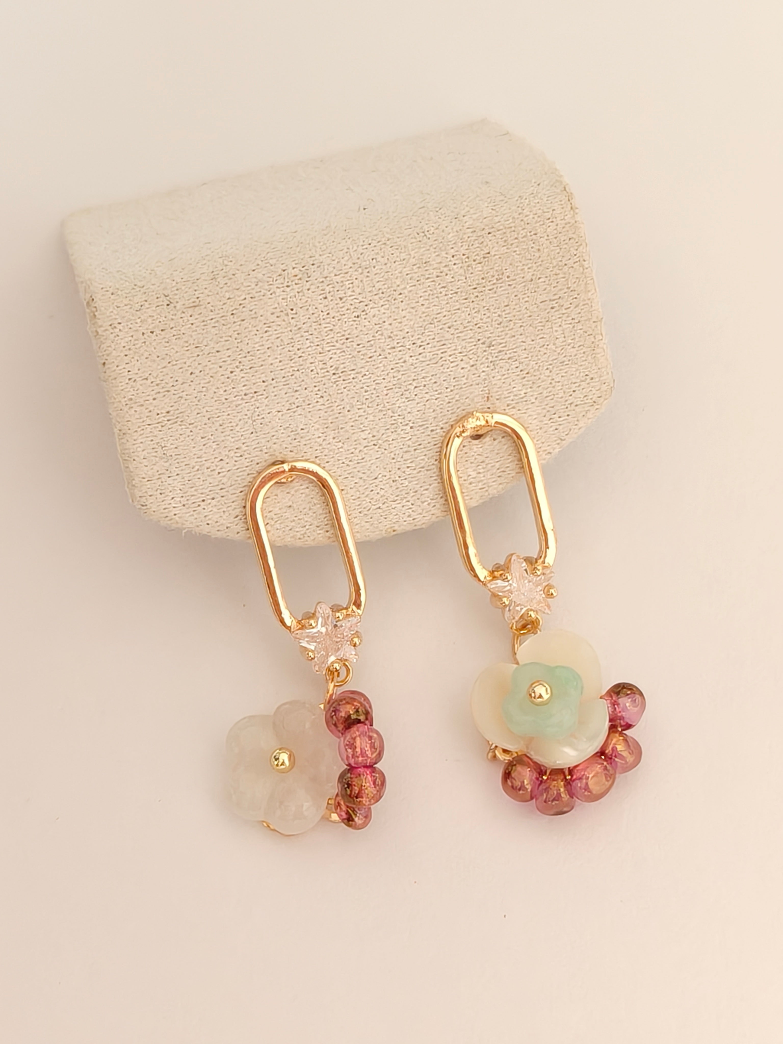 WE Monet flower jadeite earring