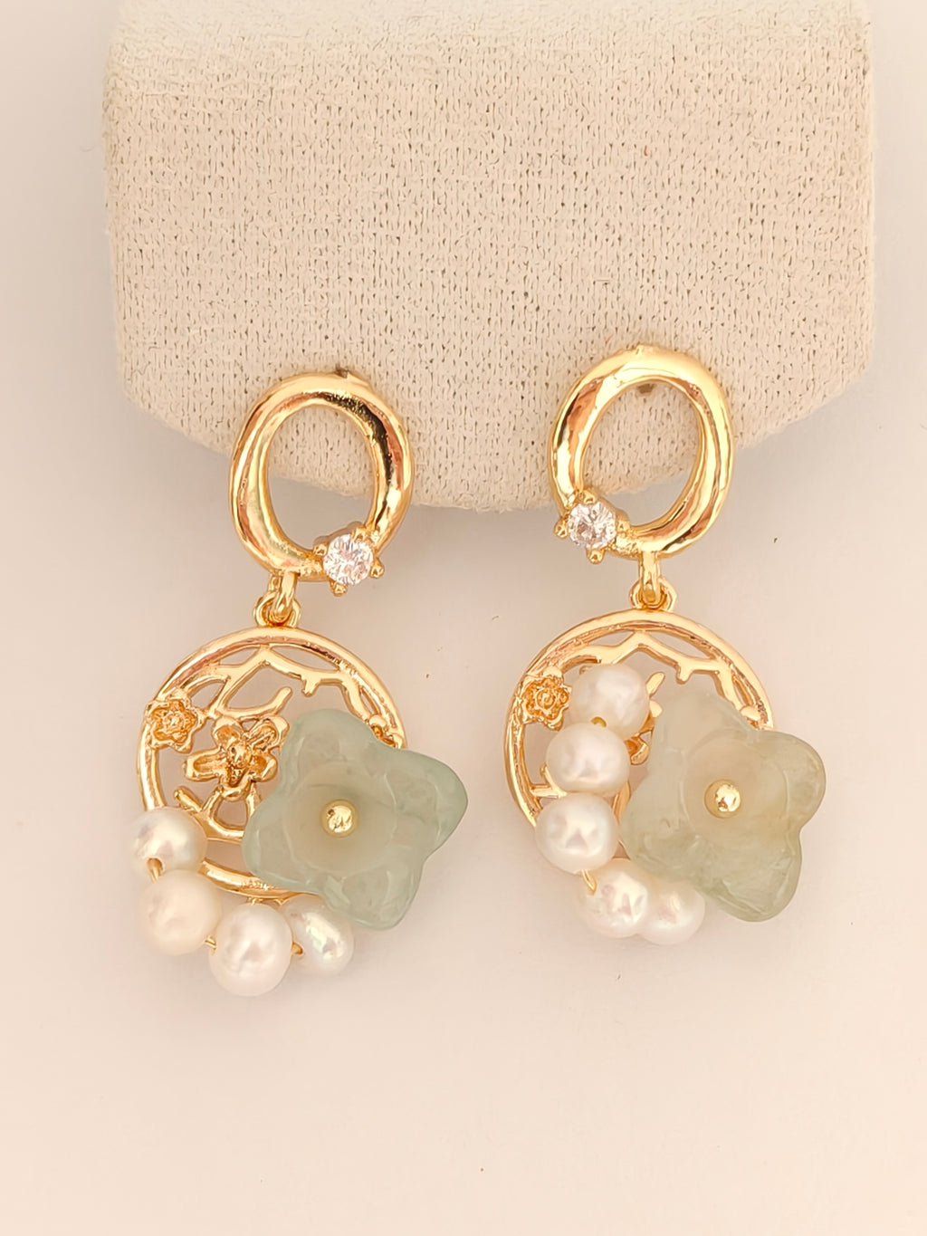 WE Monet flower jadeite earring