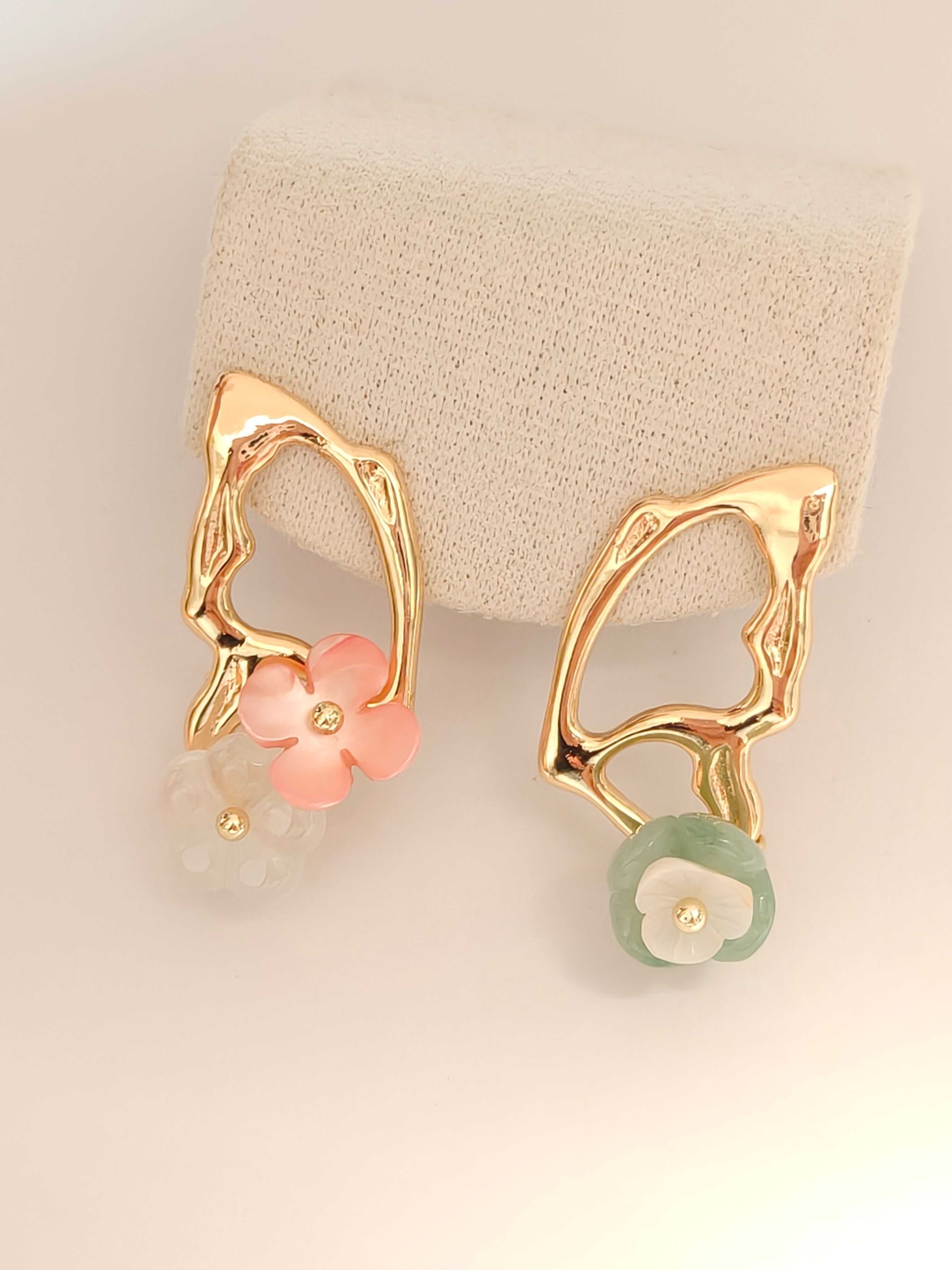 WE Monet flower jadeite earring