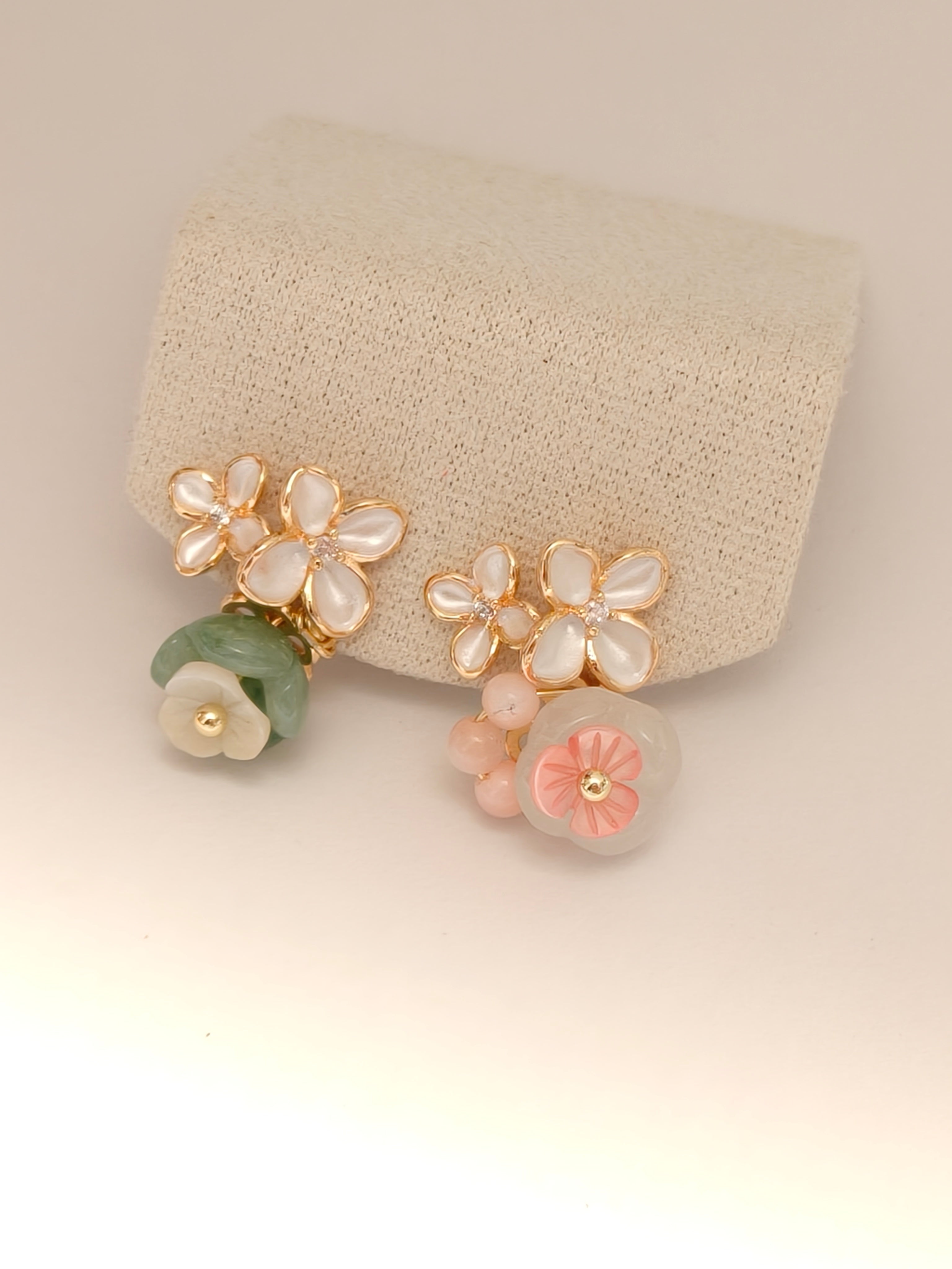 WE Monet flower jadeite earring