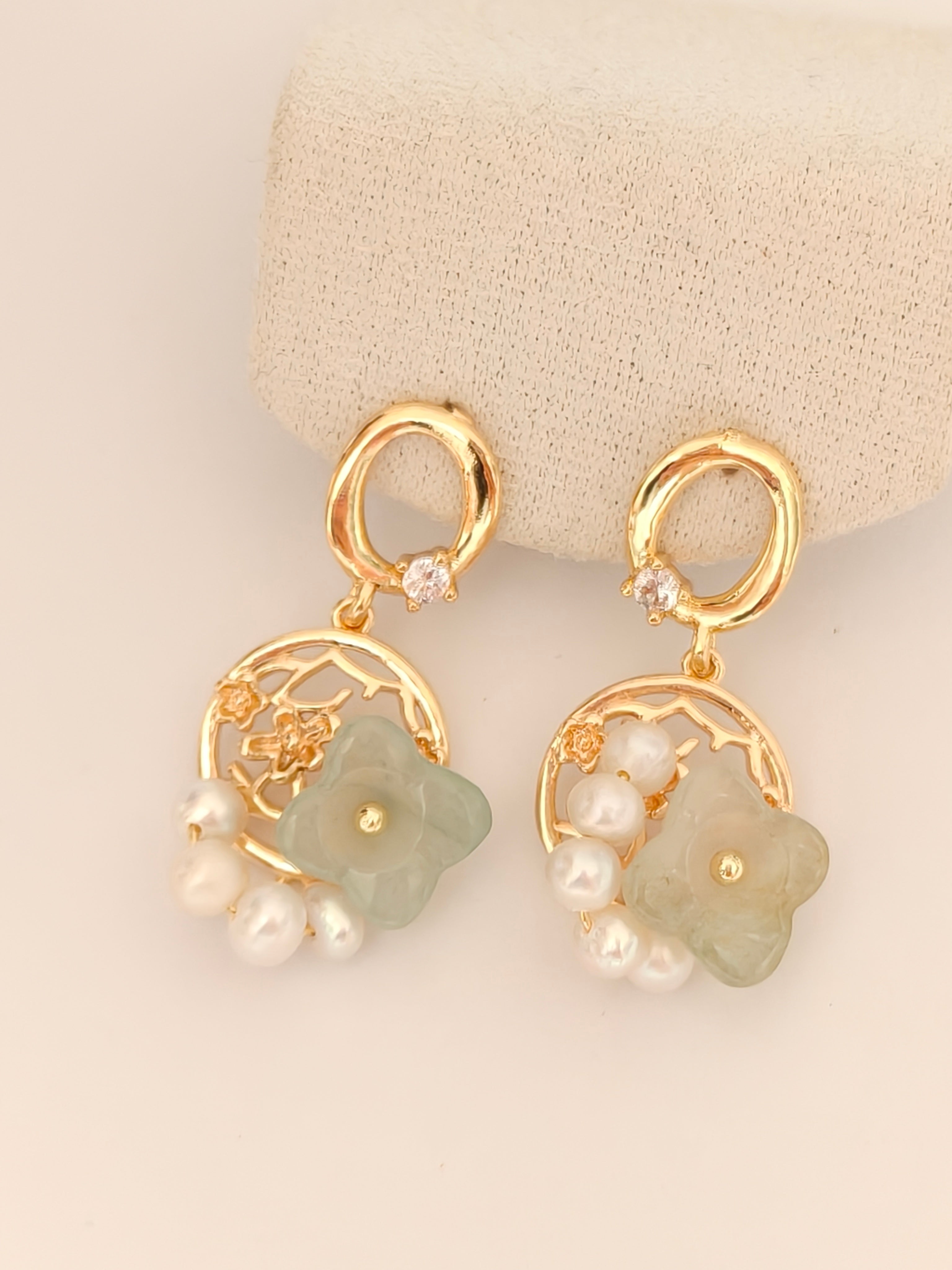 WE Monet flower jadeite earring