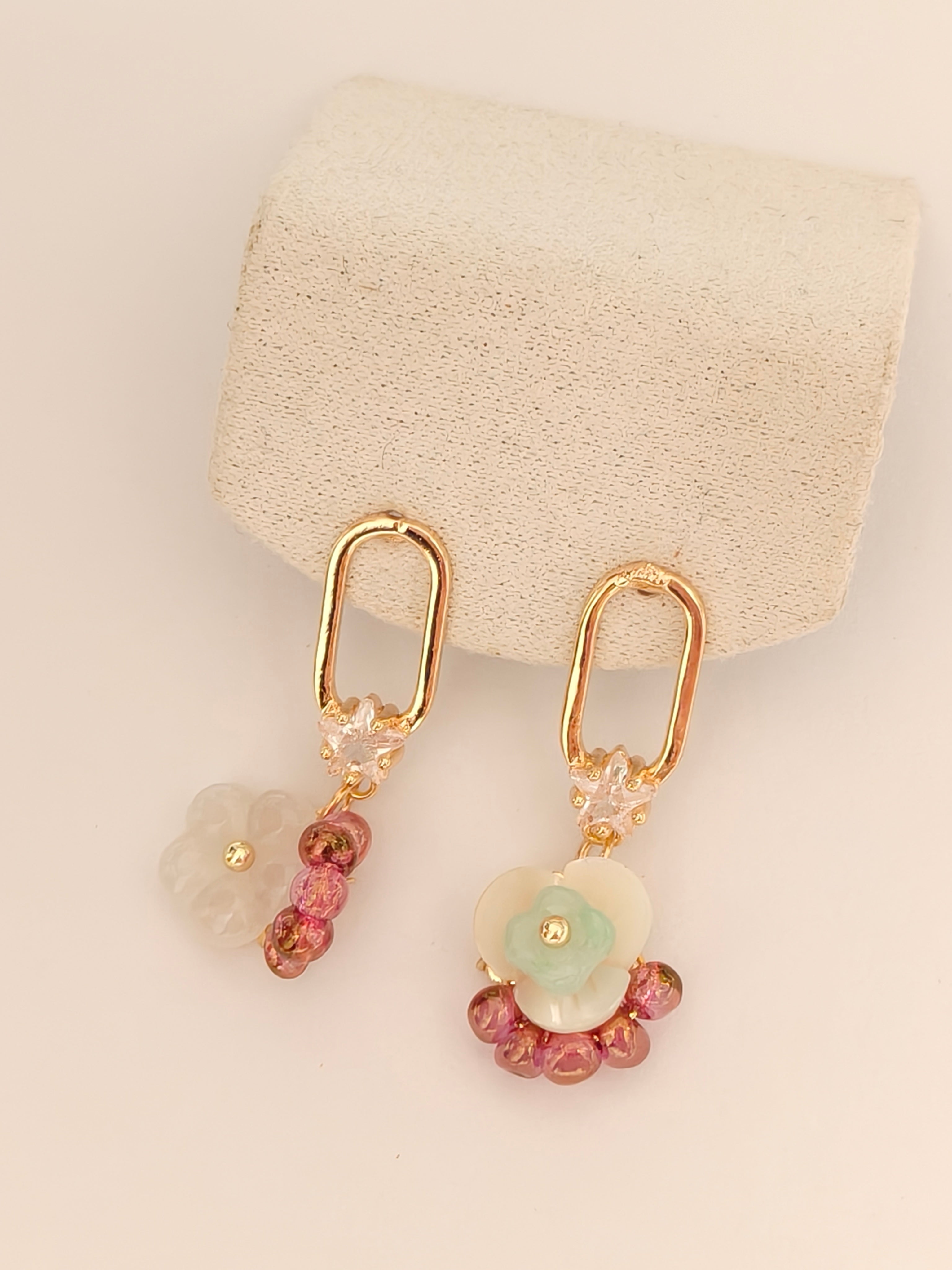 WE Monet flower jadeite earring
