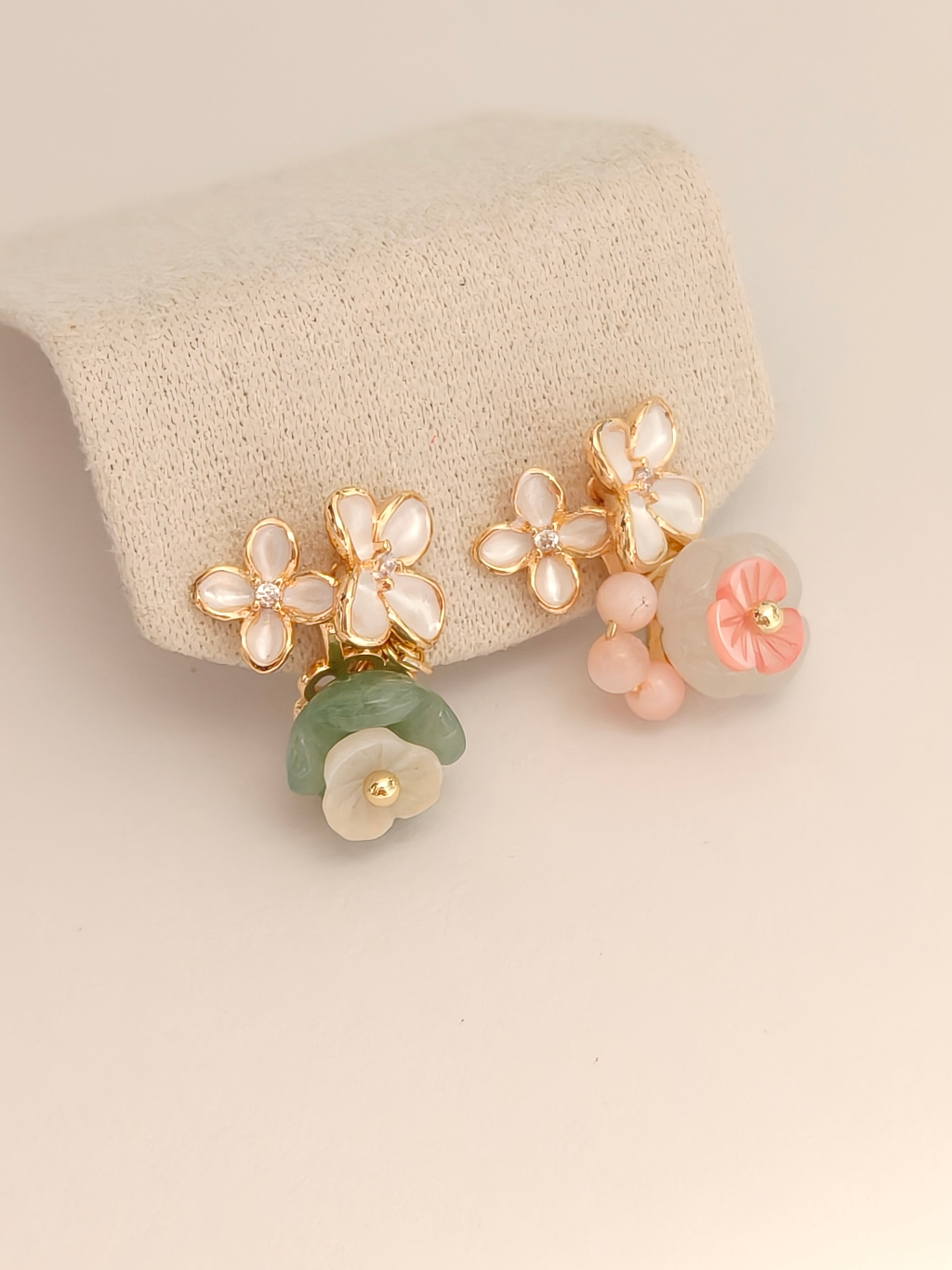 WE Monet flower jadeite earring