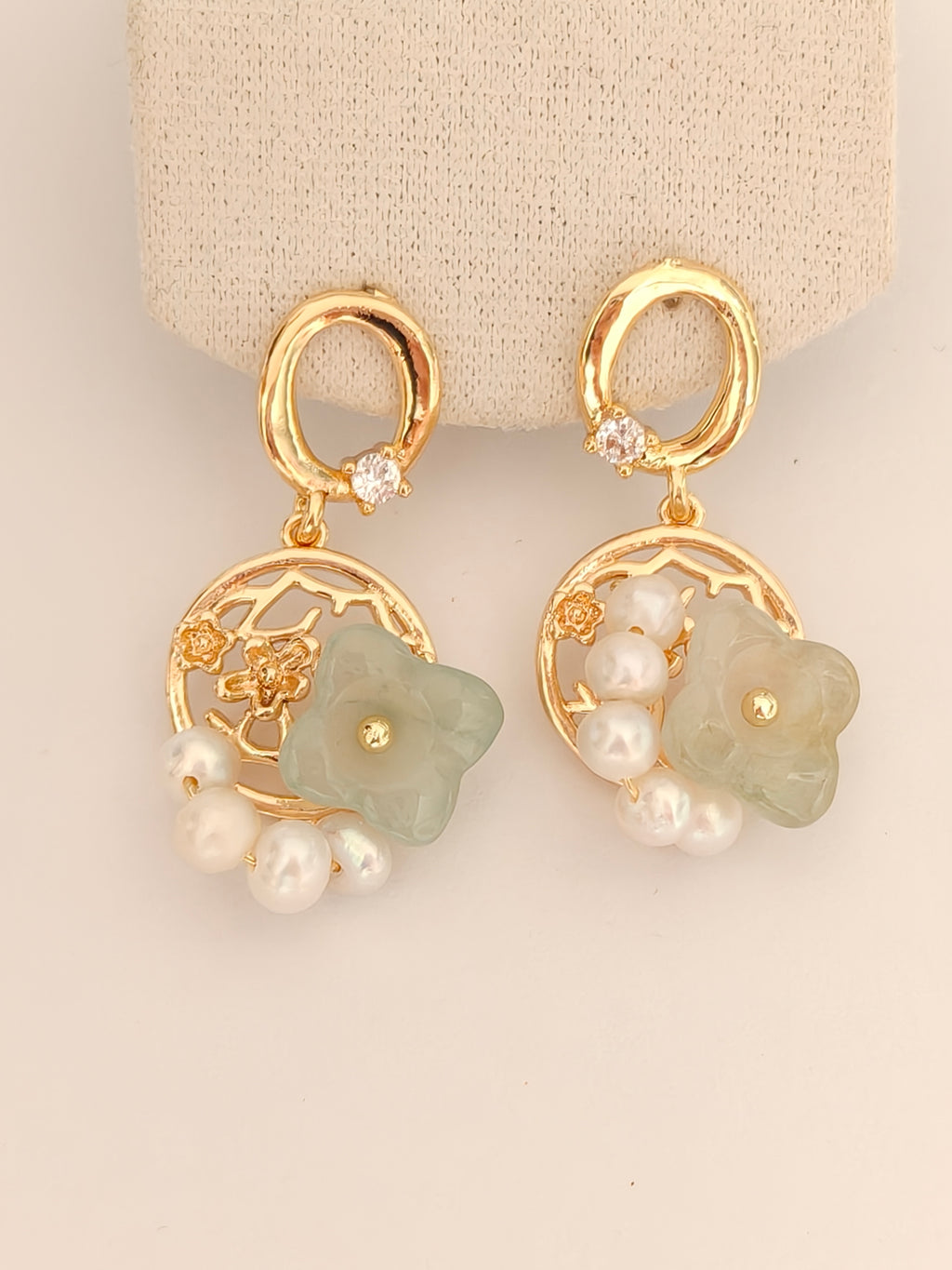 WE Monet flower jadeite earring
