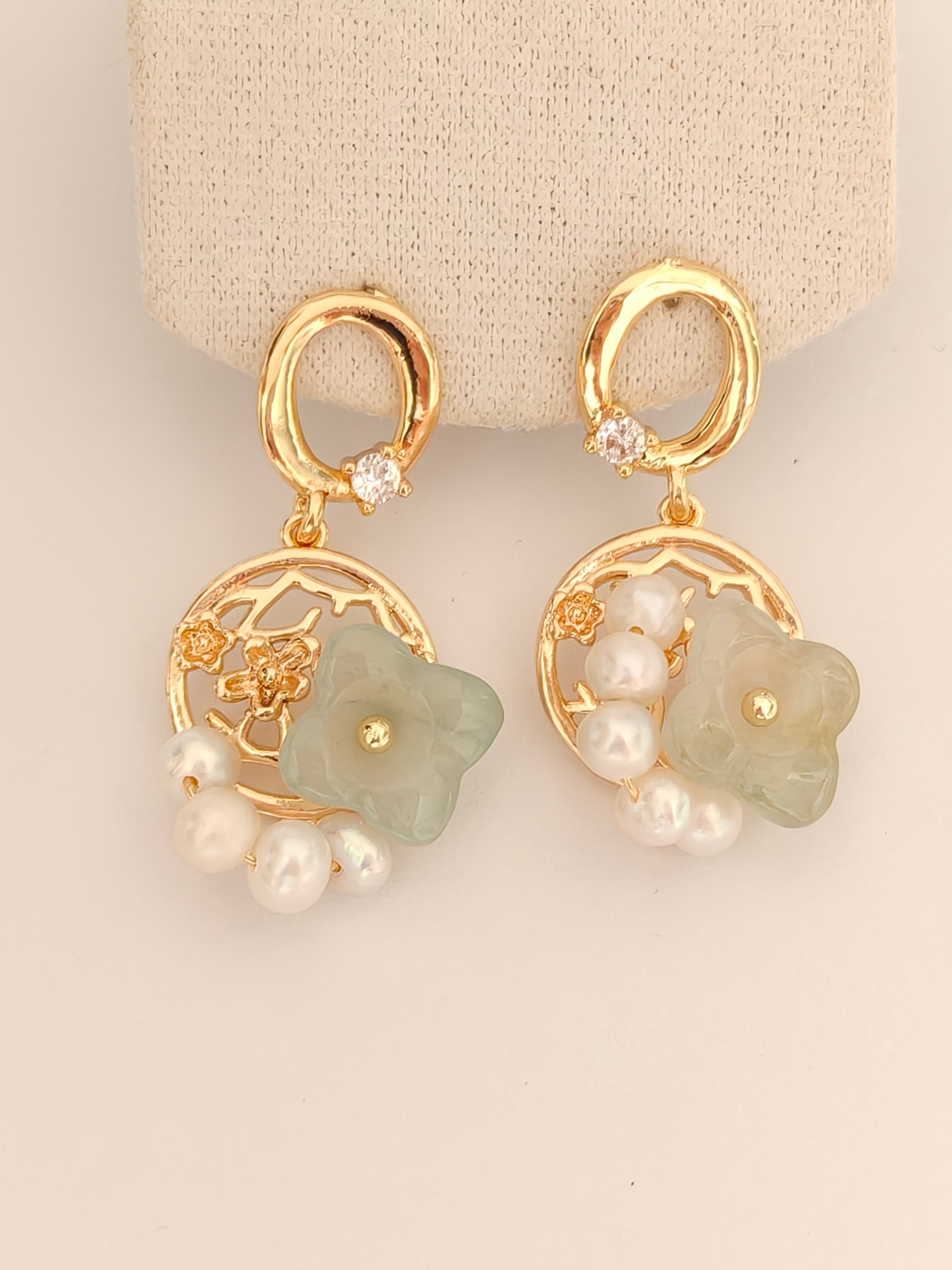 WE Monet flower jadeite earring