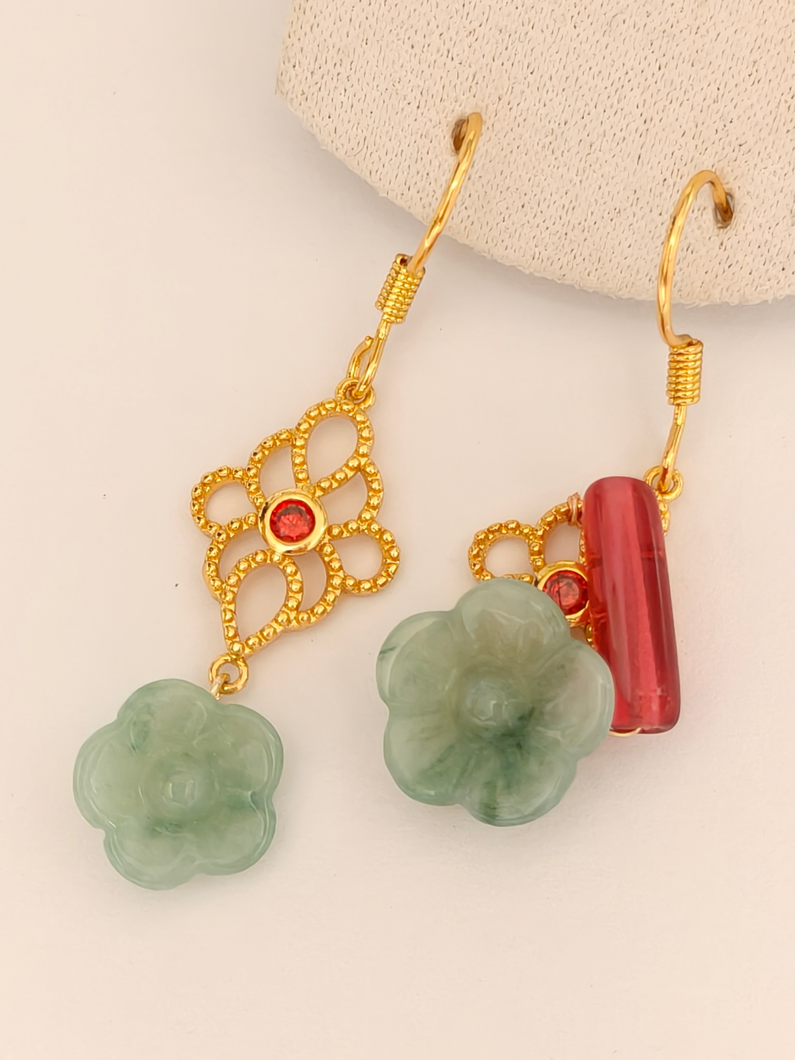 WE Monet flower jadeite earring