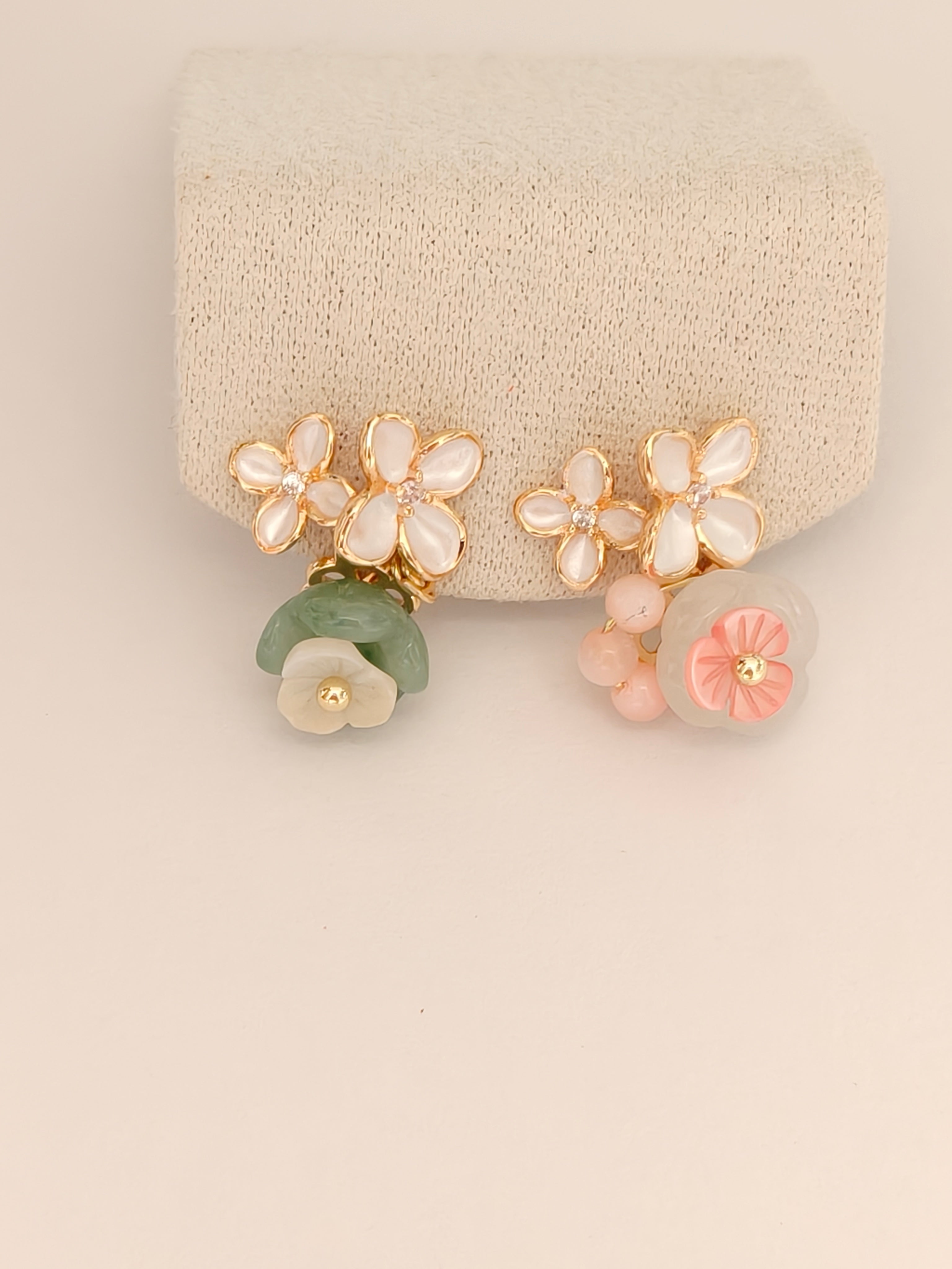 WE Monet flower jadeite earring