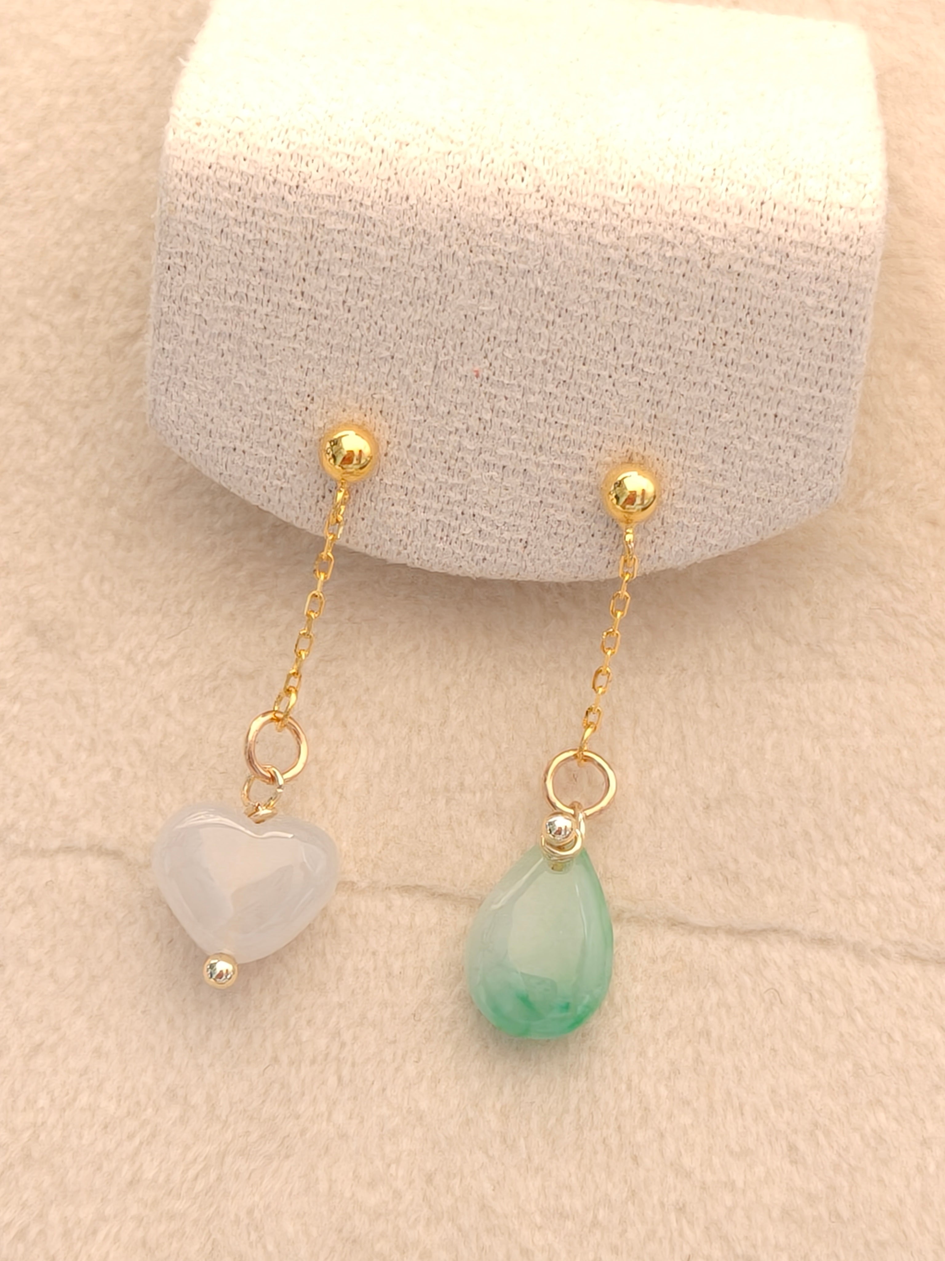 WE minimalist water drop and heart jadeite earring