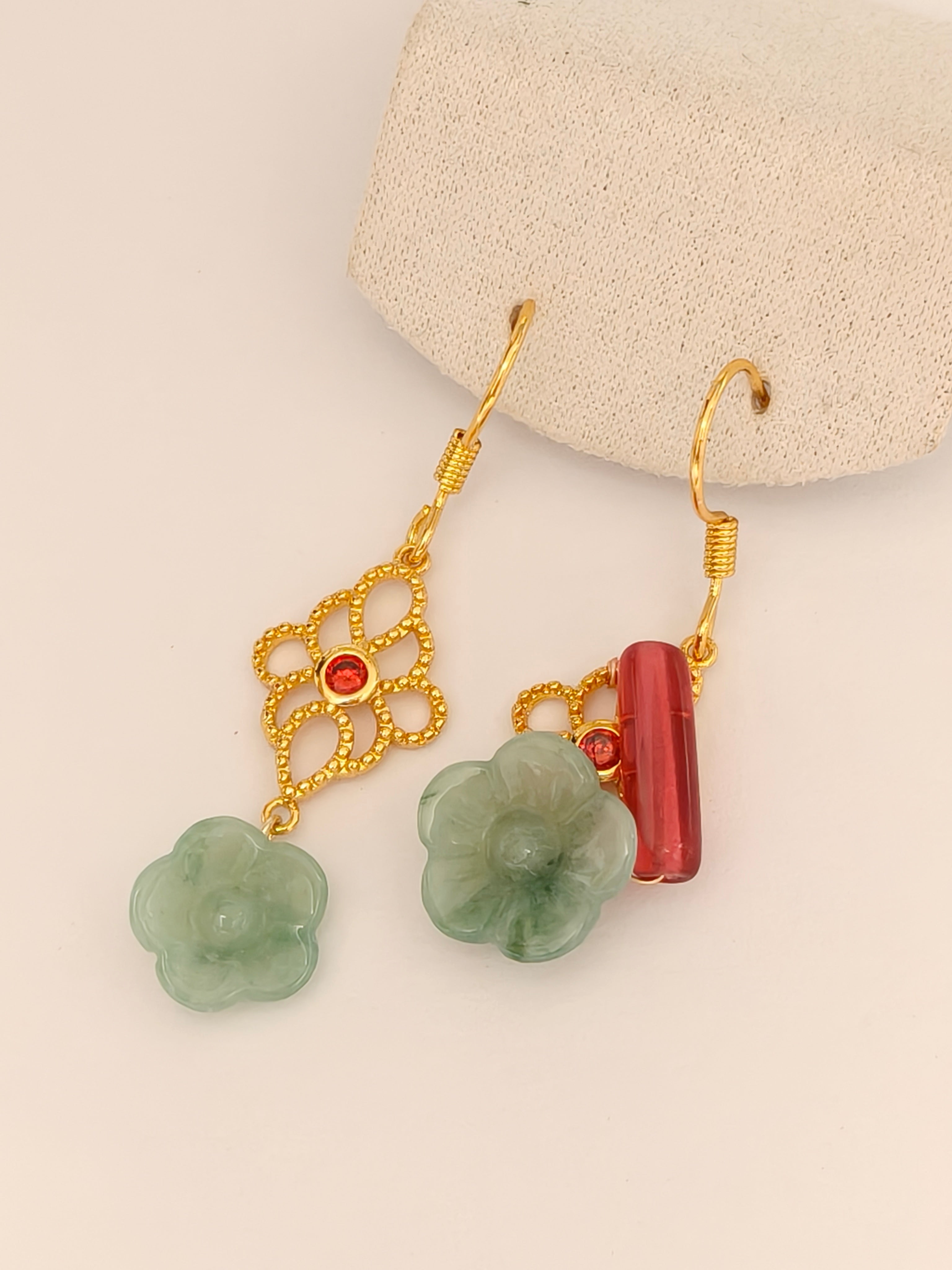 WE Monet flower jadeite earring