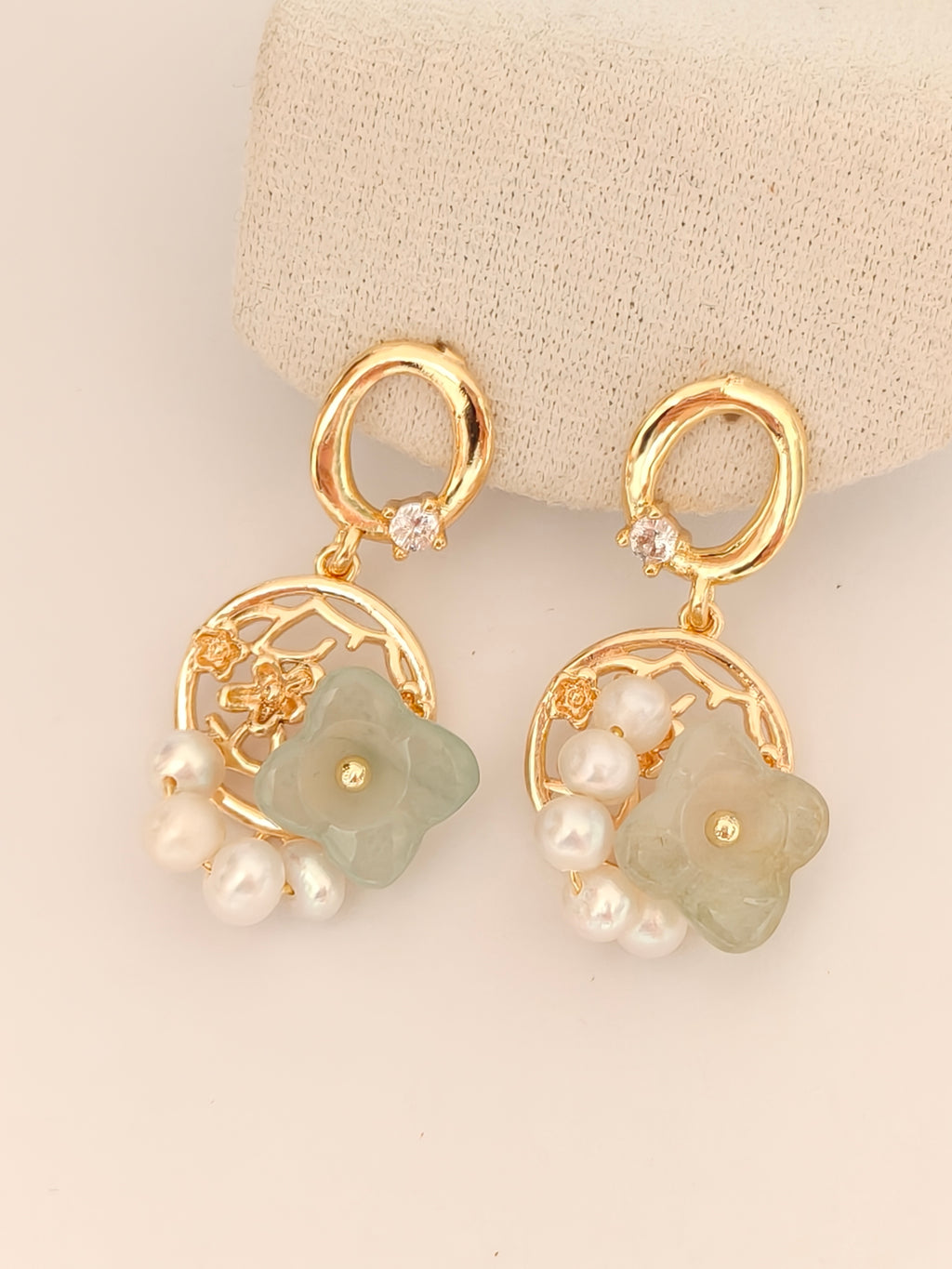 WE Monet flower jadeite earring
