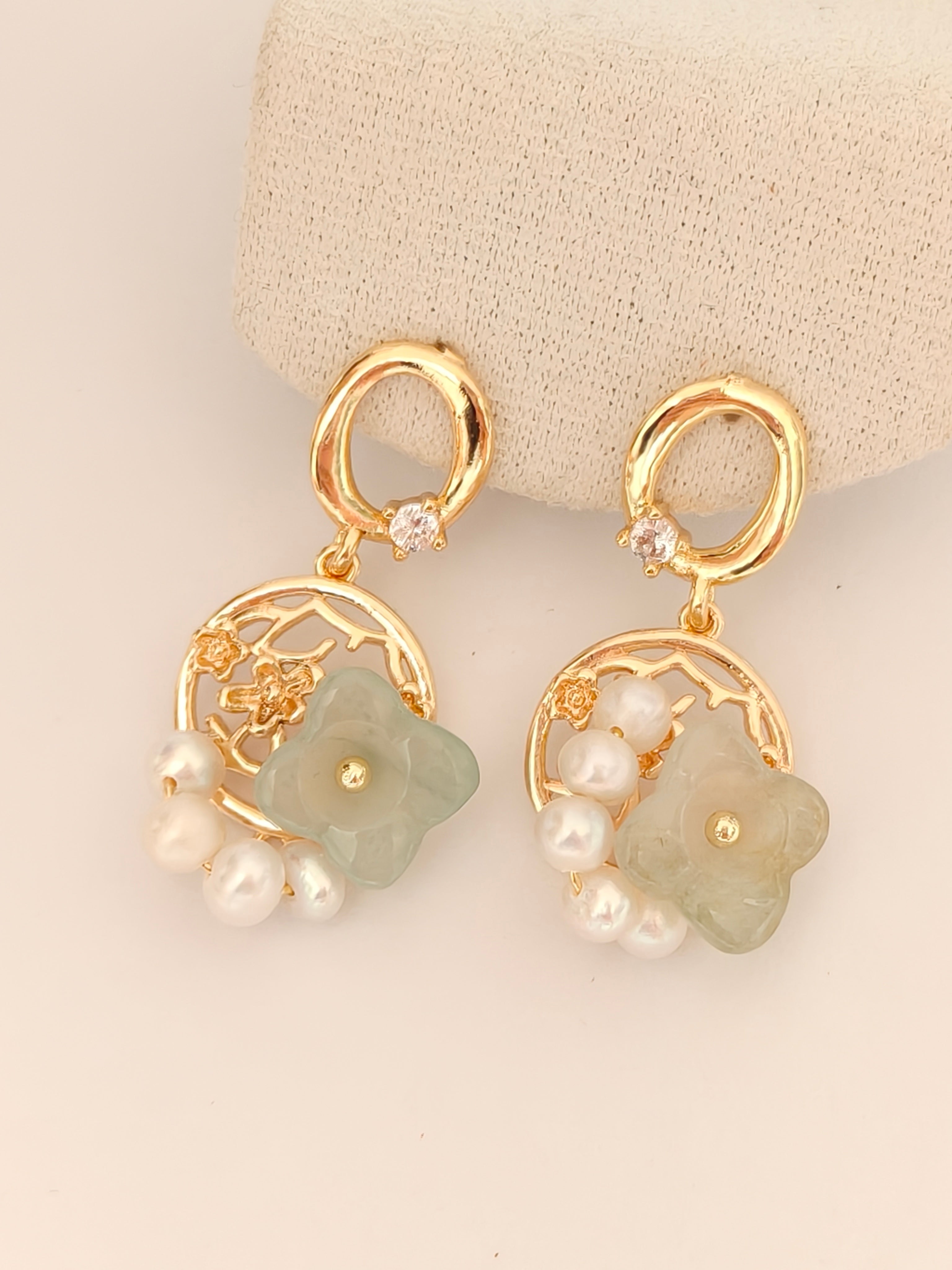 WE Monet flower jadeite earring