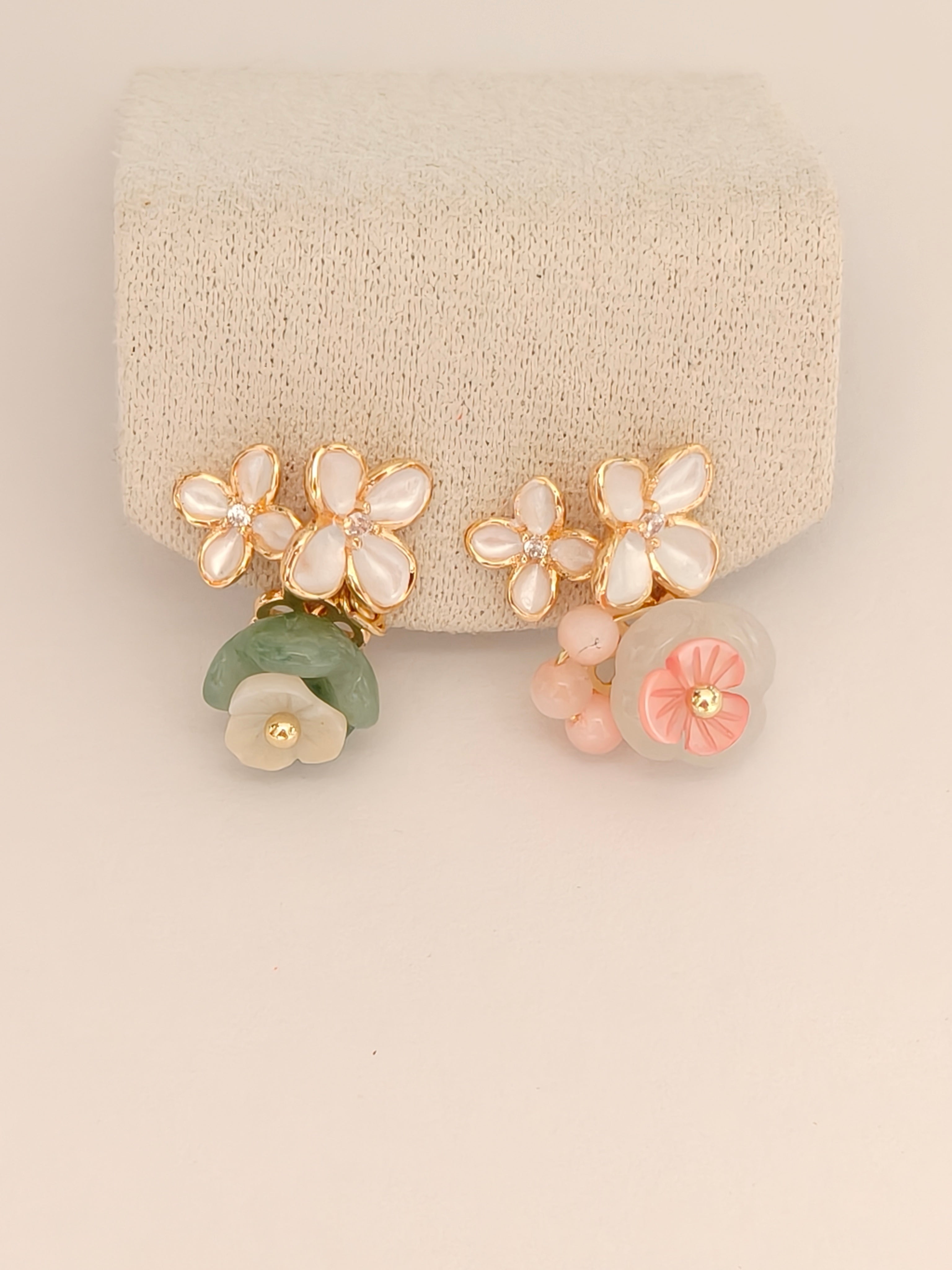 WE Monet flower jadeite earring