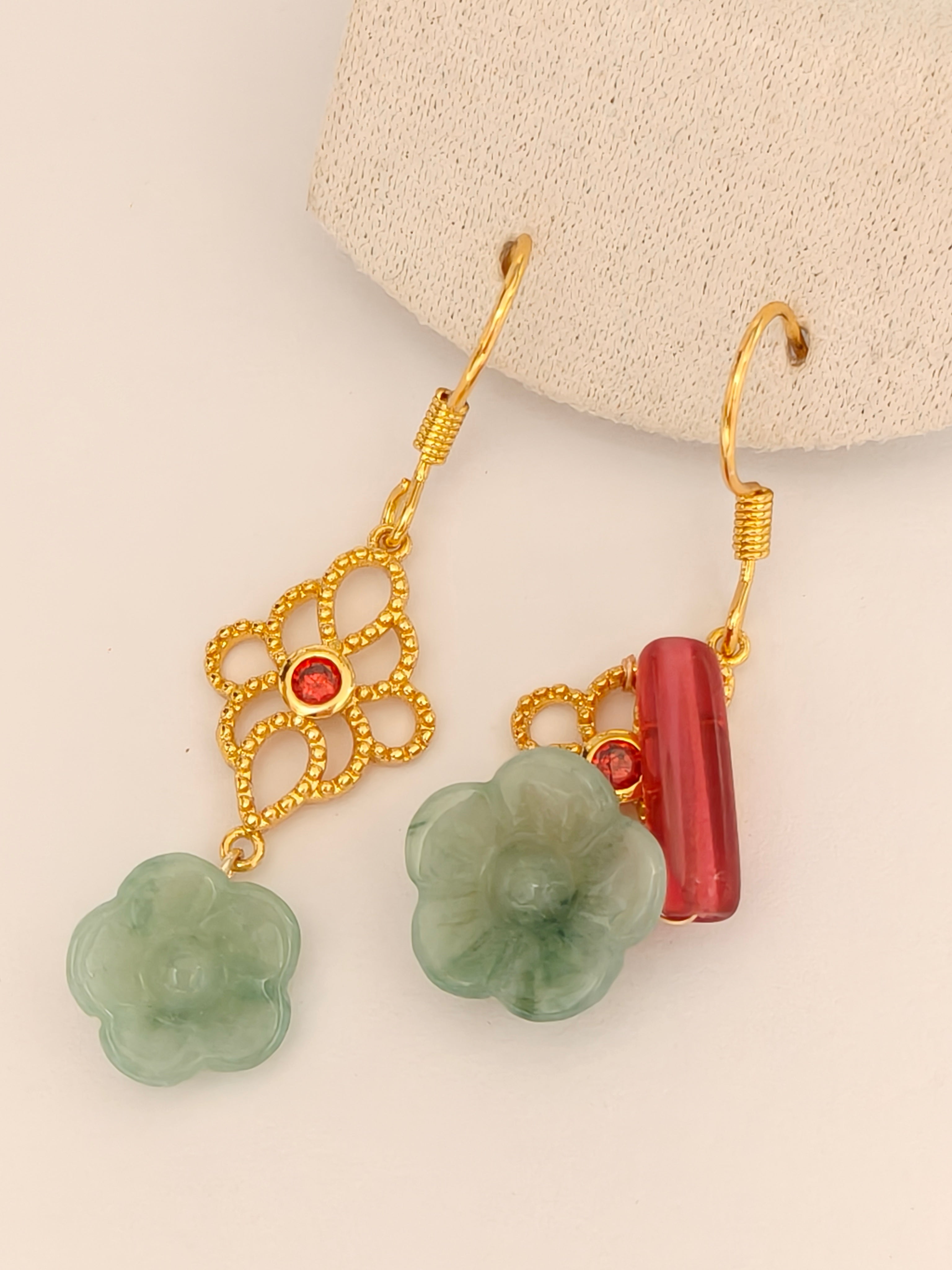 WE Monet flower jadeite earring