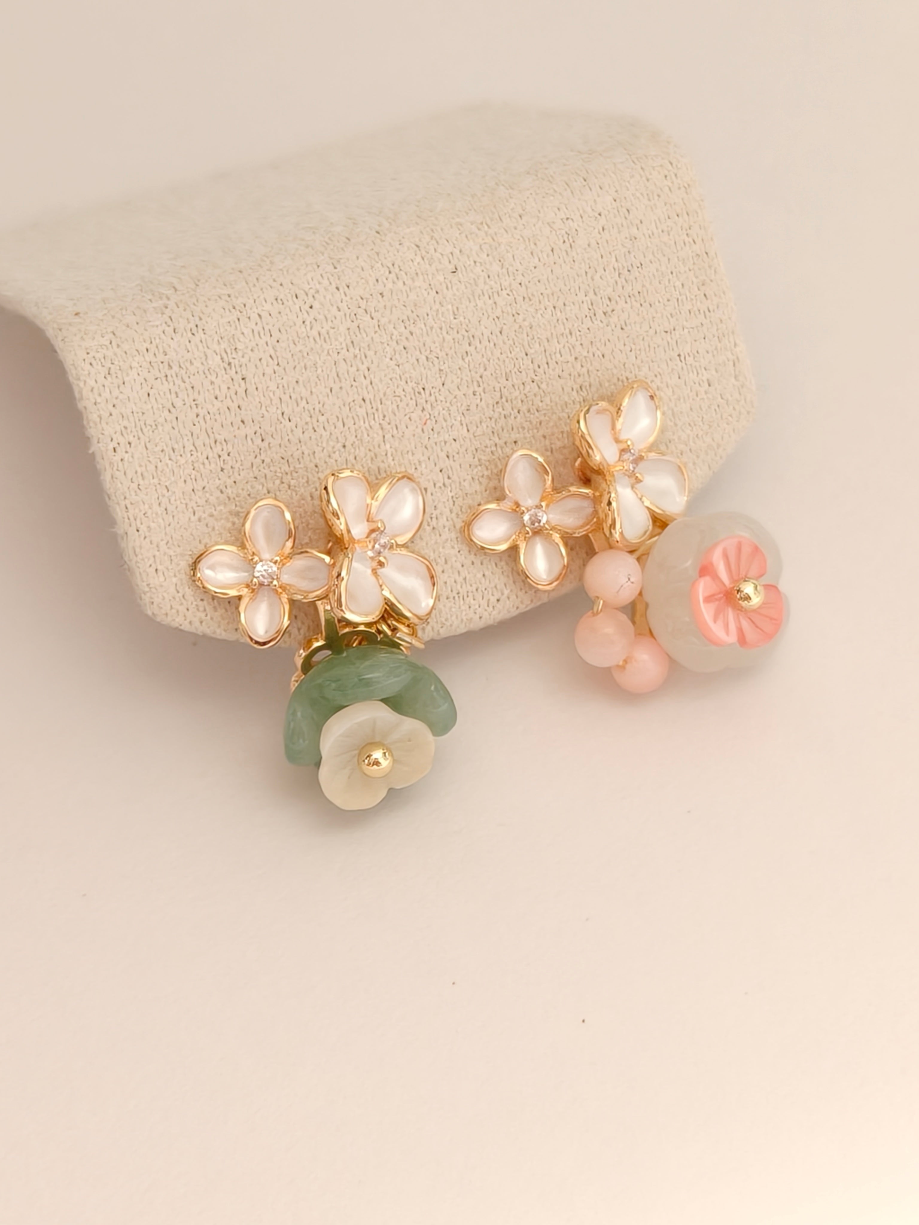 WE Monet flower jadeite earring
