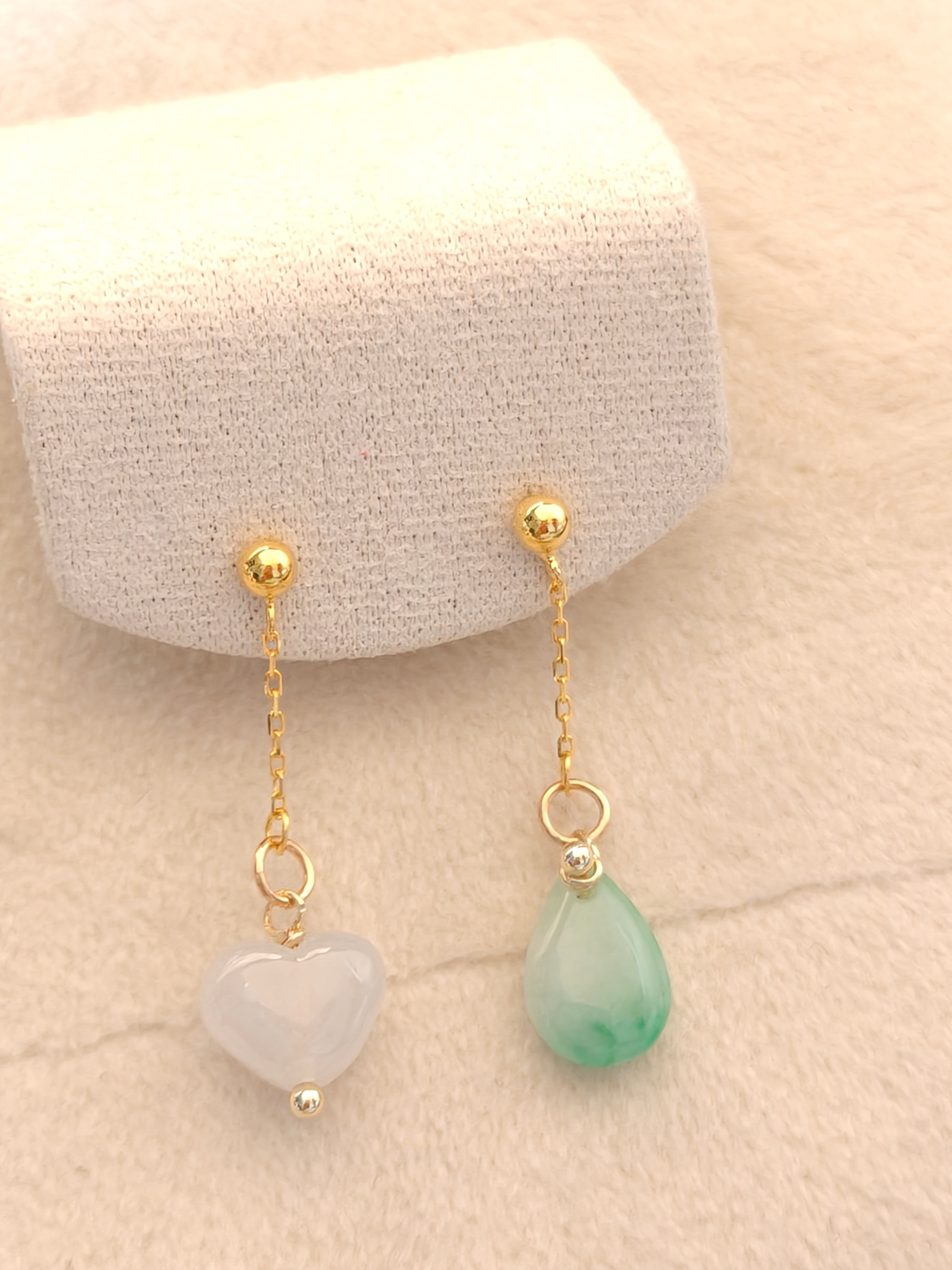 WE minimalist water drop and heart jadeite earring