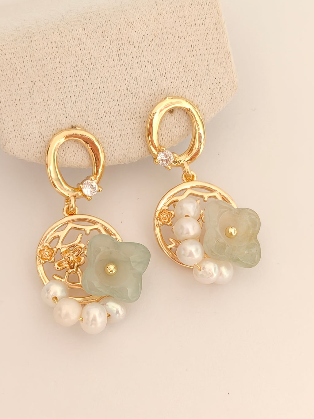 WE Monet flower jadeite earring